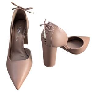CARVELA Nude Tan Block Heel Pumps 7.5 Pointed Toe Corpcore Work Heels Work Shoes